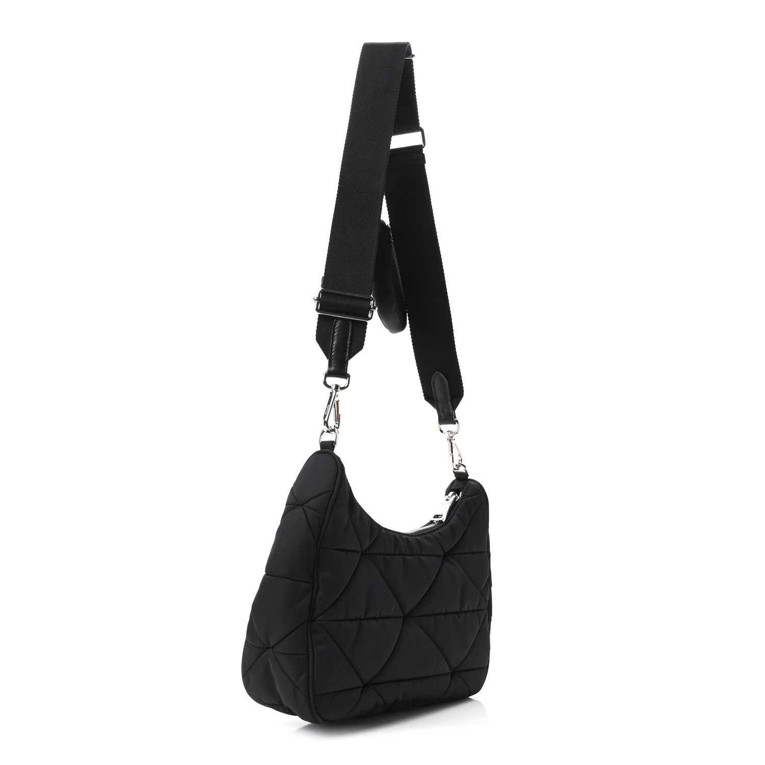 Re-Nylon Triangle Padded Patchwork Shoulder Bag Black