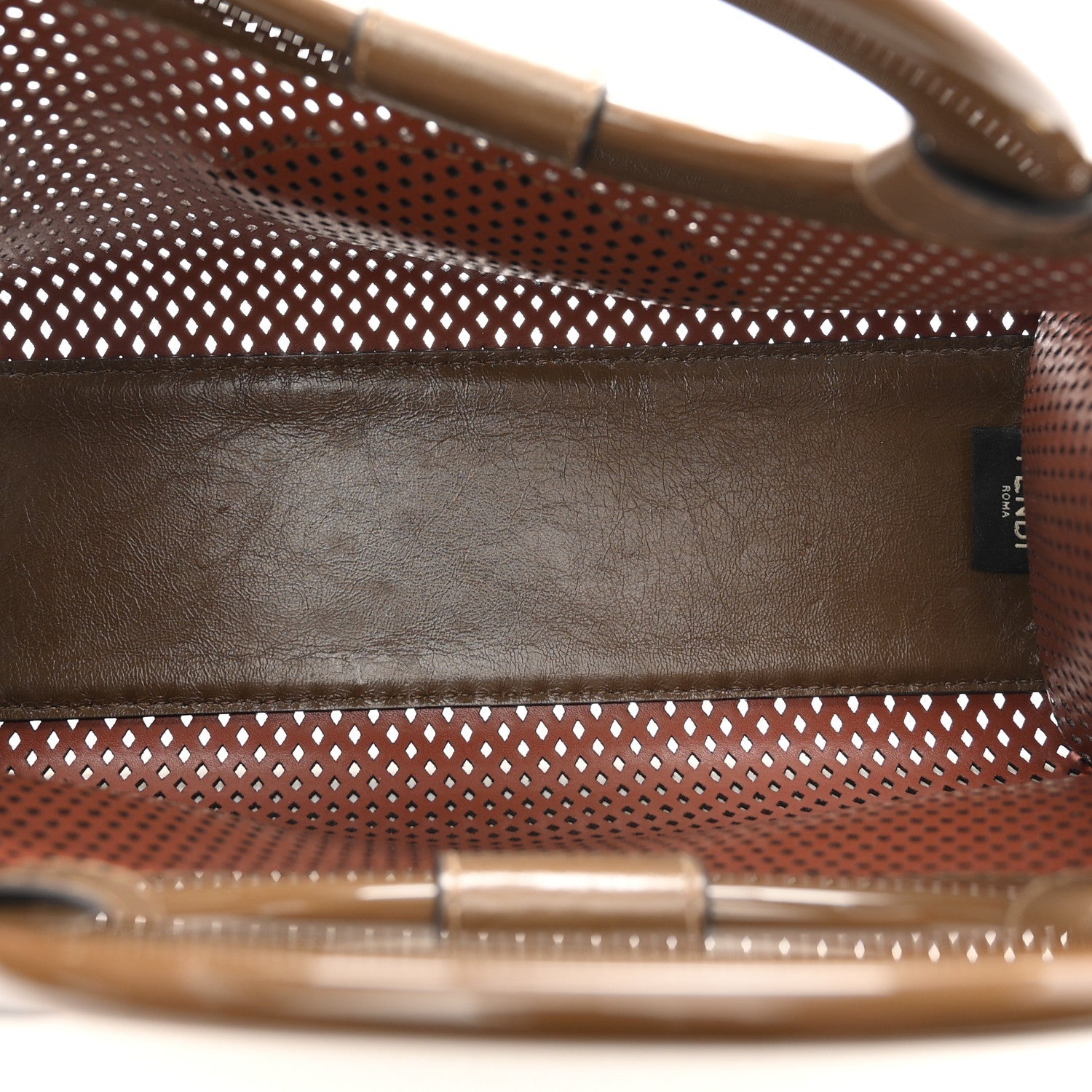 Vitello Liberty Glossy Lambskin Perforated Small Runaway Shopper Tote White Ice Rust Maya