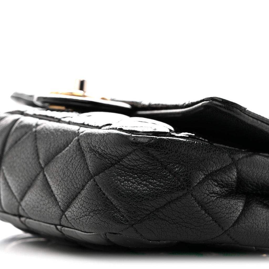 Patent Goatskin Quilted Small CC Eyelet Flap Black