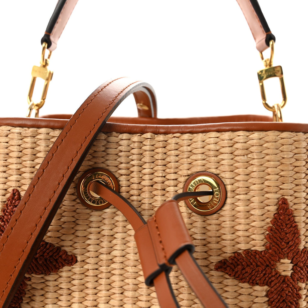 Raffia Calfskin Monogram Neonoe MM Tan