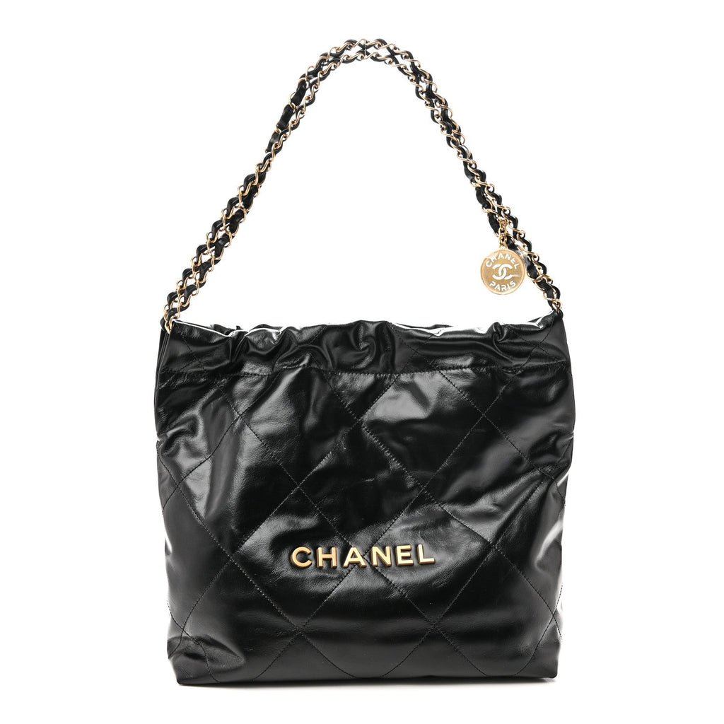 Shiny Calfskin Quilted Small Chanel 22 Black