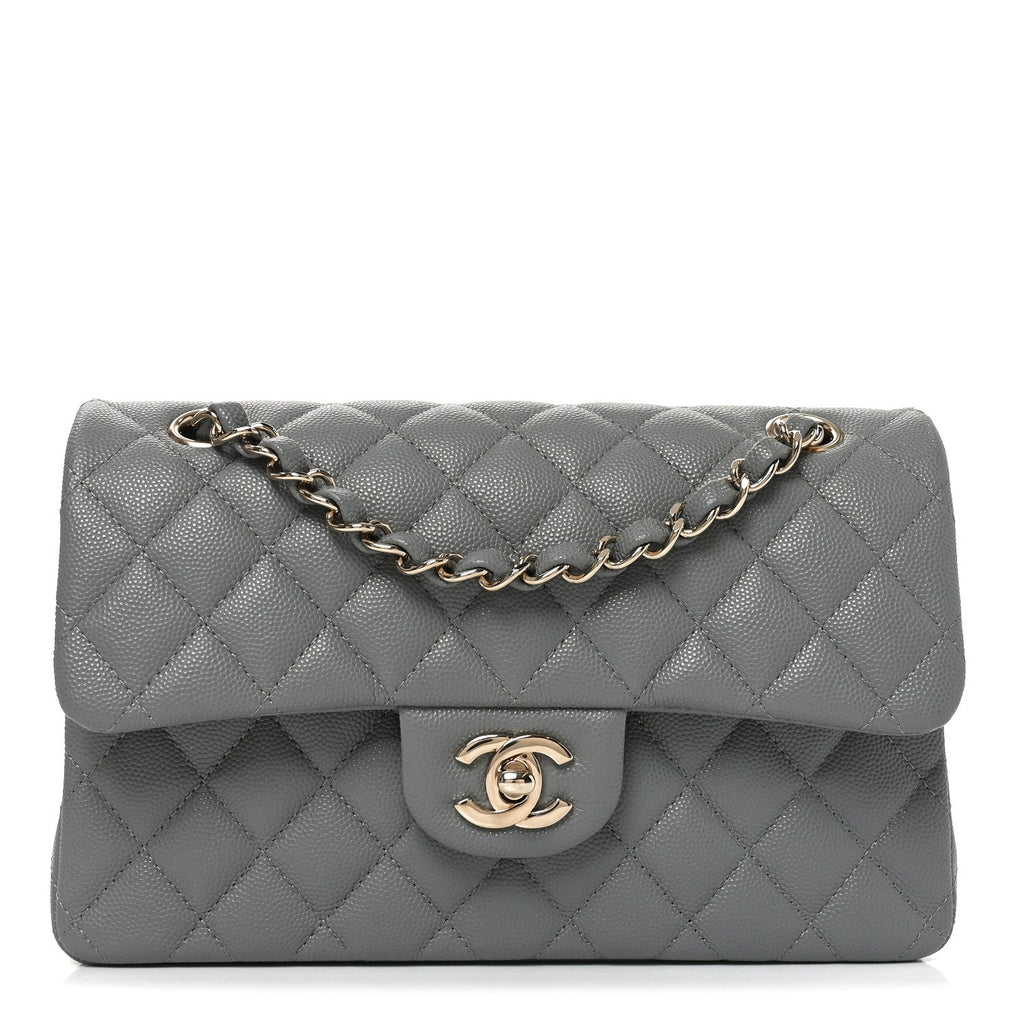 Caviar Quilted Small Double Flap Grey