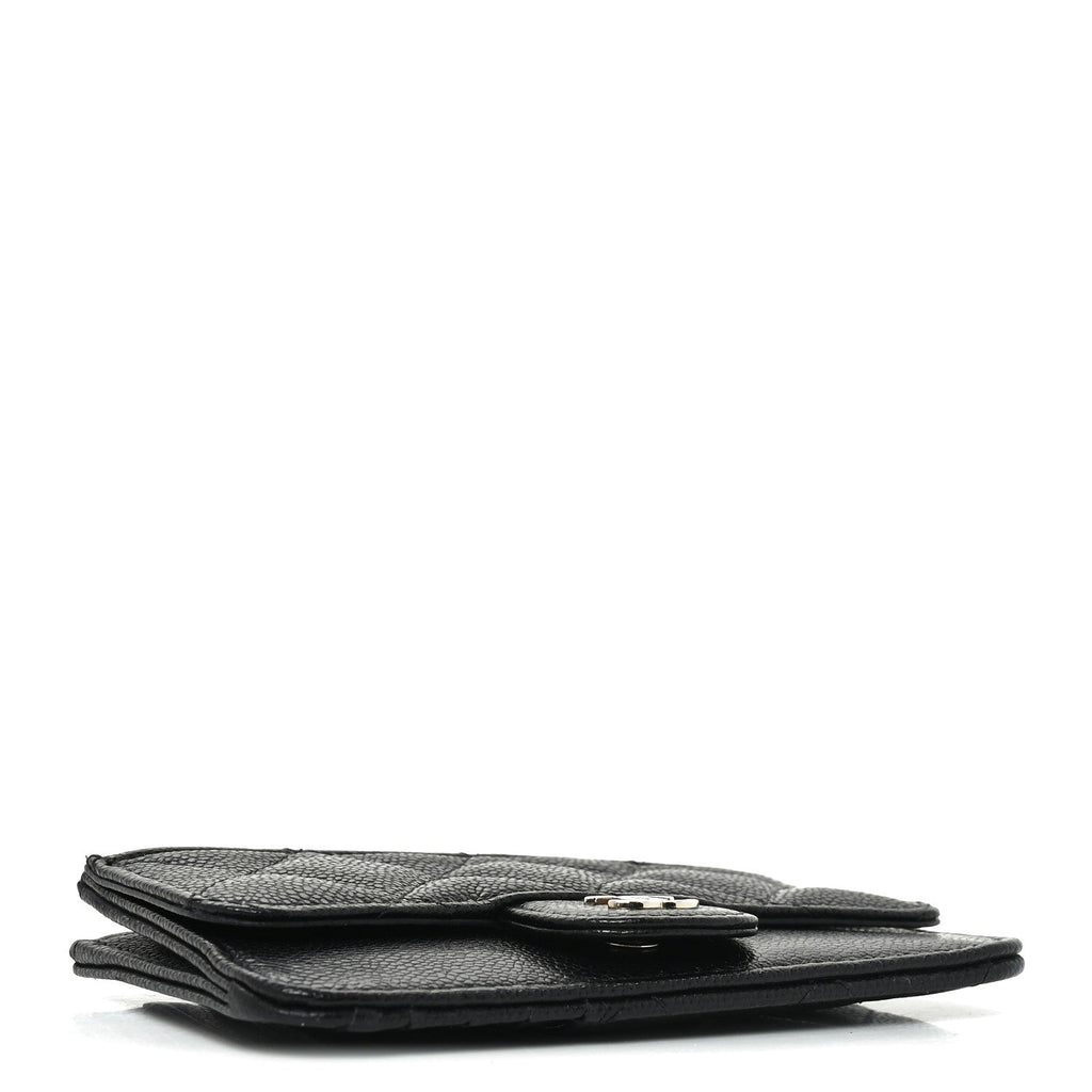 Caviar Quilted Flap Zip Card Holder Black