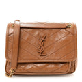 Crinkled Calfskin Matelasse Monogram Baby Niki Chain Satchel Light Caramel