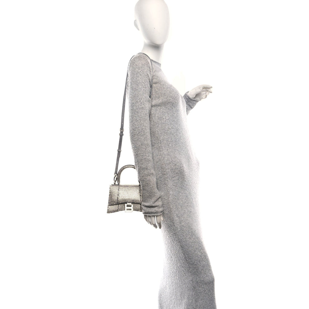 Strass Suede Hourglass Top Handle Bag XS Smoke Grey Crystal