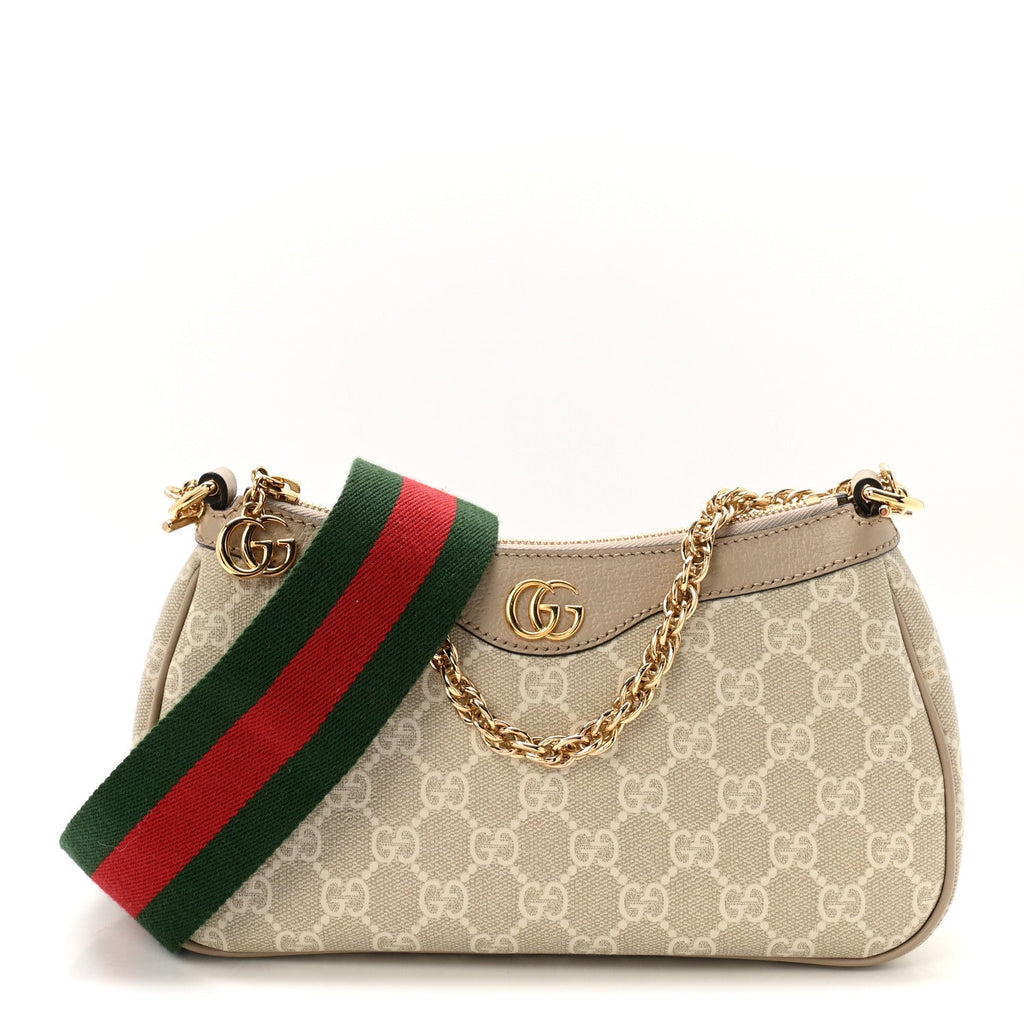 GG Supreme Monogram Textured Dollar Calfskin Web Small Ophidia GG Handbag Beige Mystic White Oatmeal