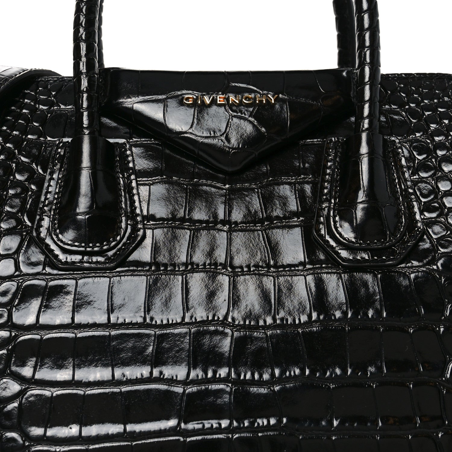 Calfskin Crocodile Embossed Small Antigona Black