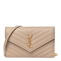 Grain De Poudre Matelasse Chevron Monogram Envelope Chain Wallet Dark Beige