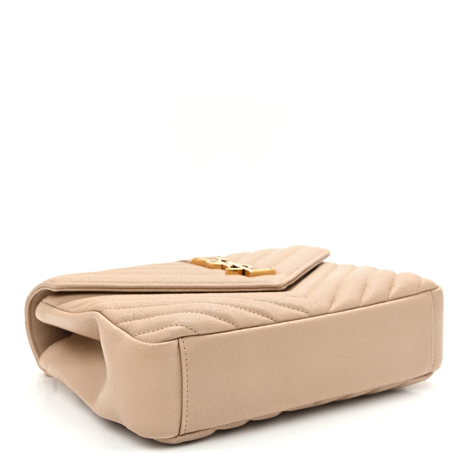 Sheepskin Matelasse Chevron Monogram Medium College Bag Dark Beige