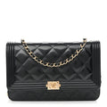 Glazed Calfskin Quilted Boy Wallet On Chain WOC Black