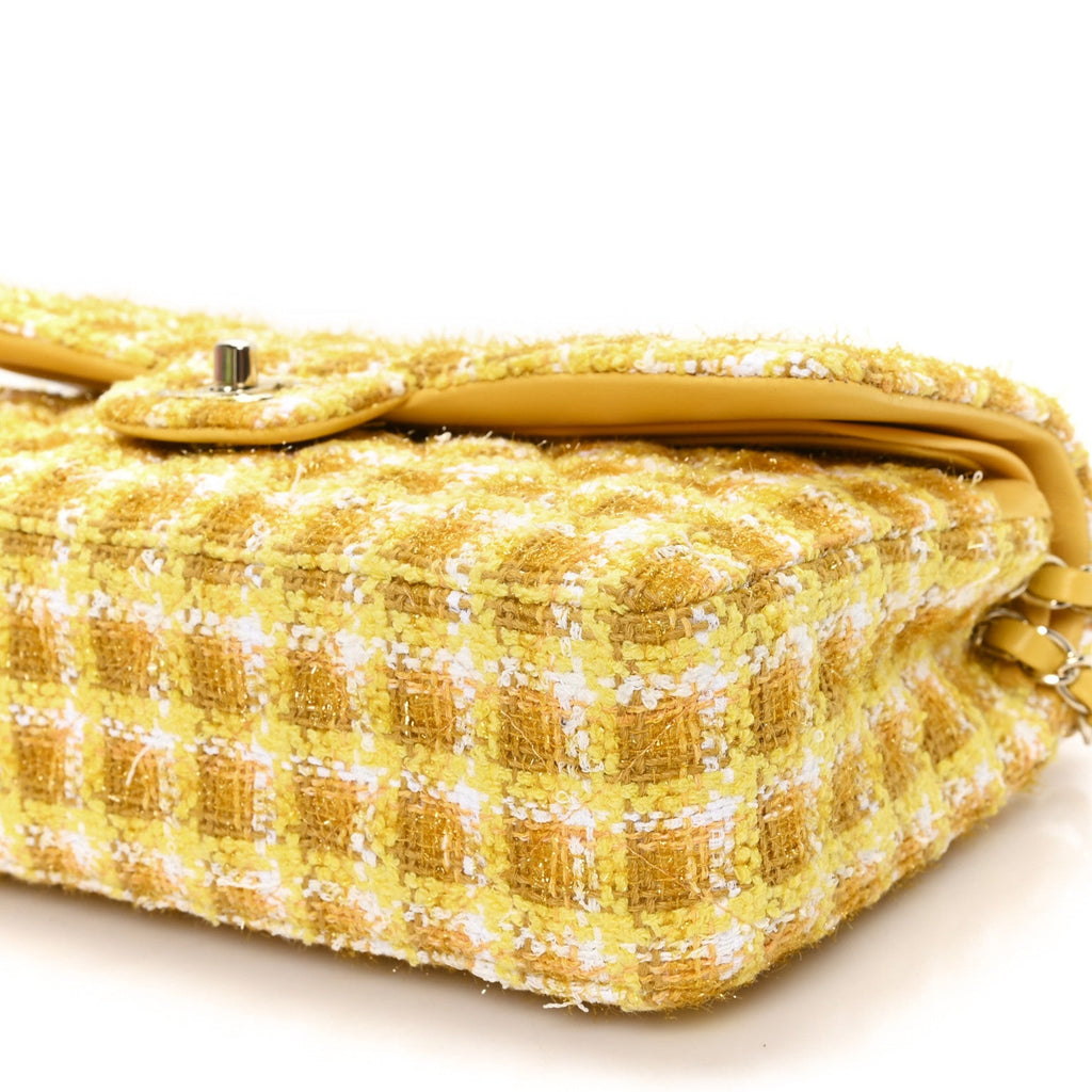 Tweed Quilted Medium Double Flap Yellow White Ochre