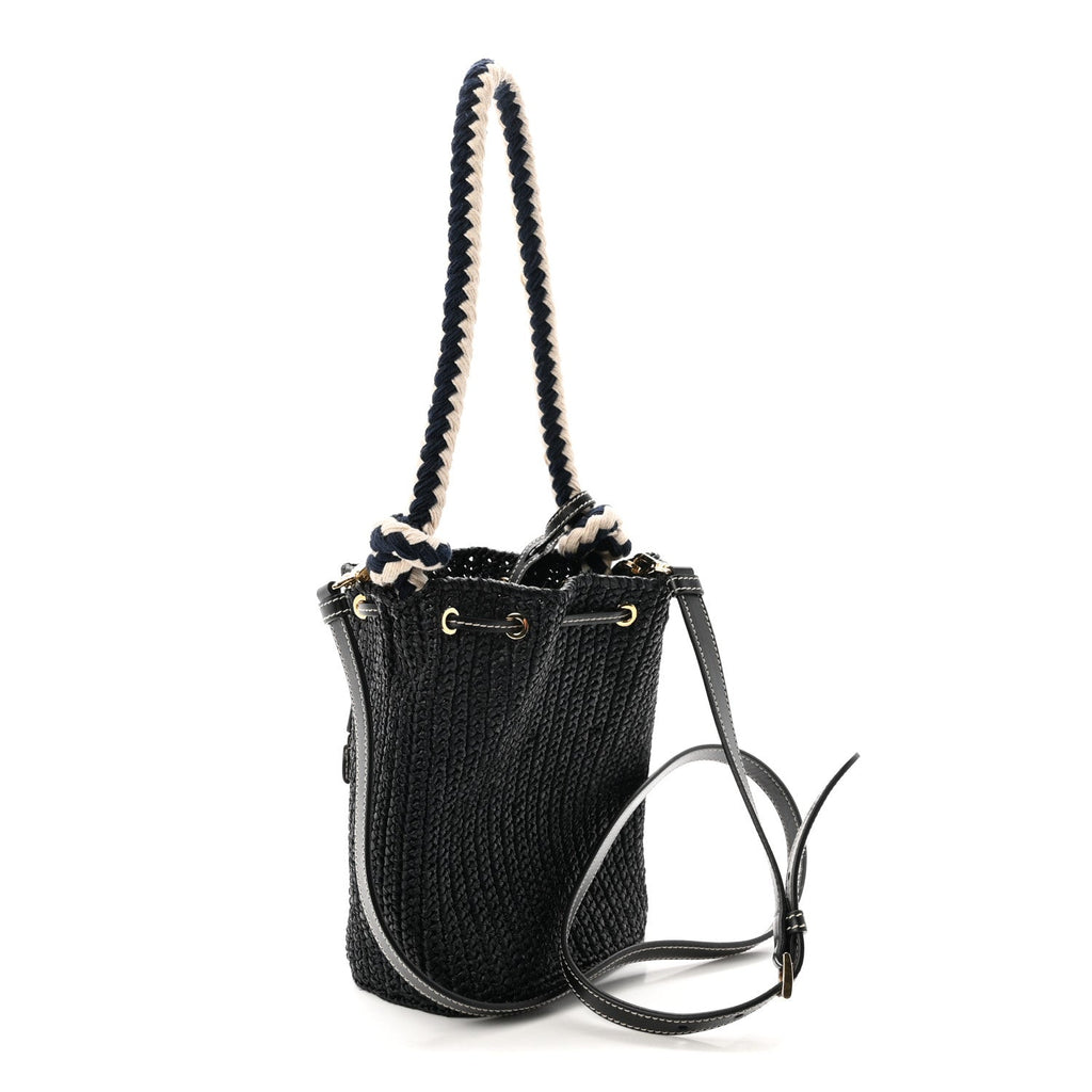 Yarn Raffia Effect Crochet Mini Bucket Bag Black