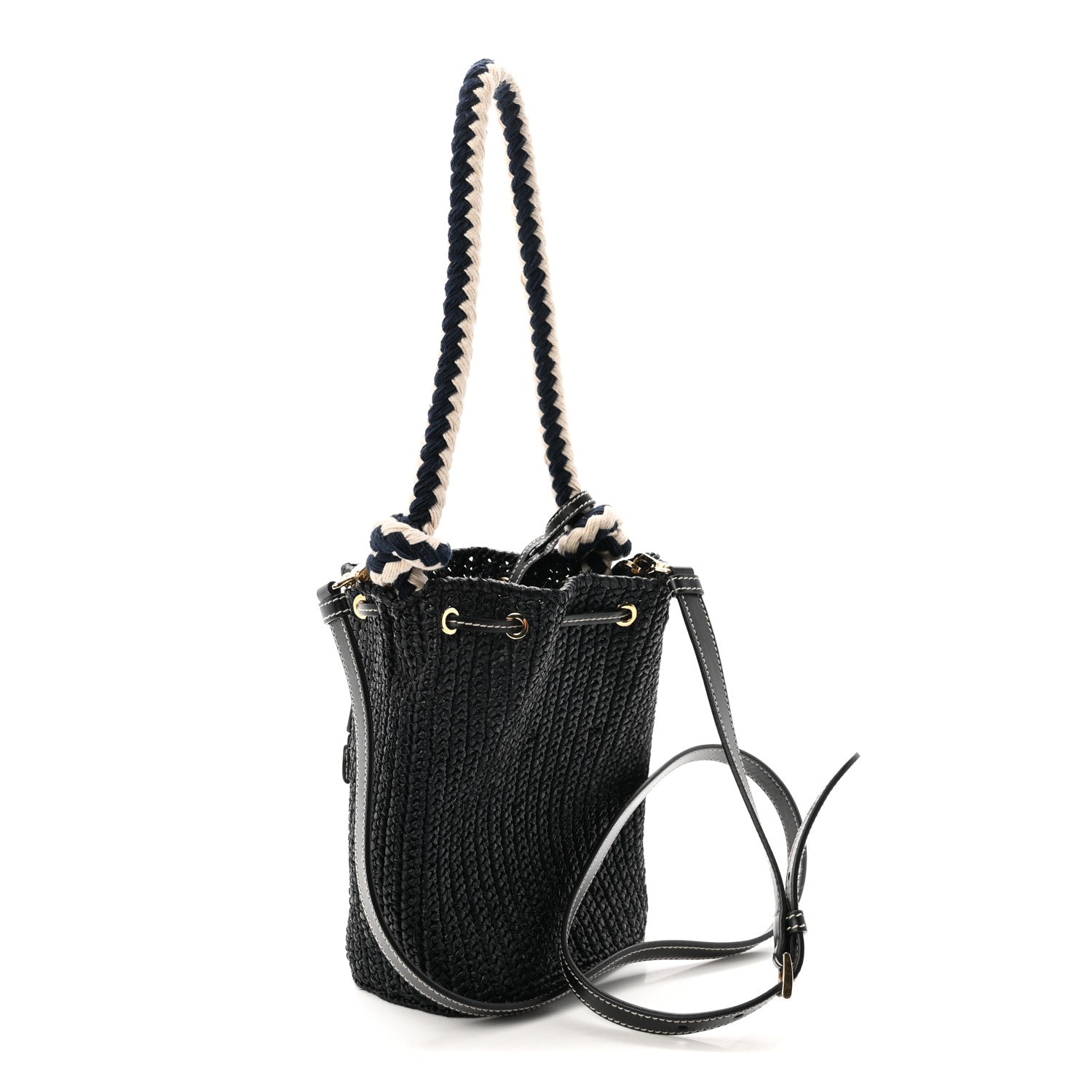 Yarn Raffia Effect Crochet Mini Bucket Bag Black