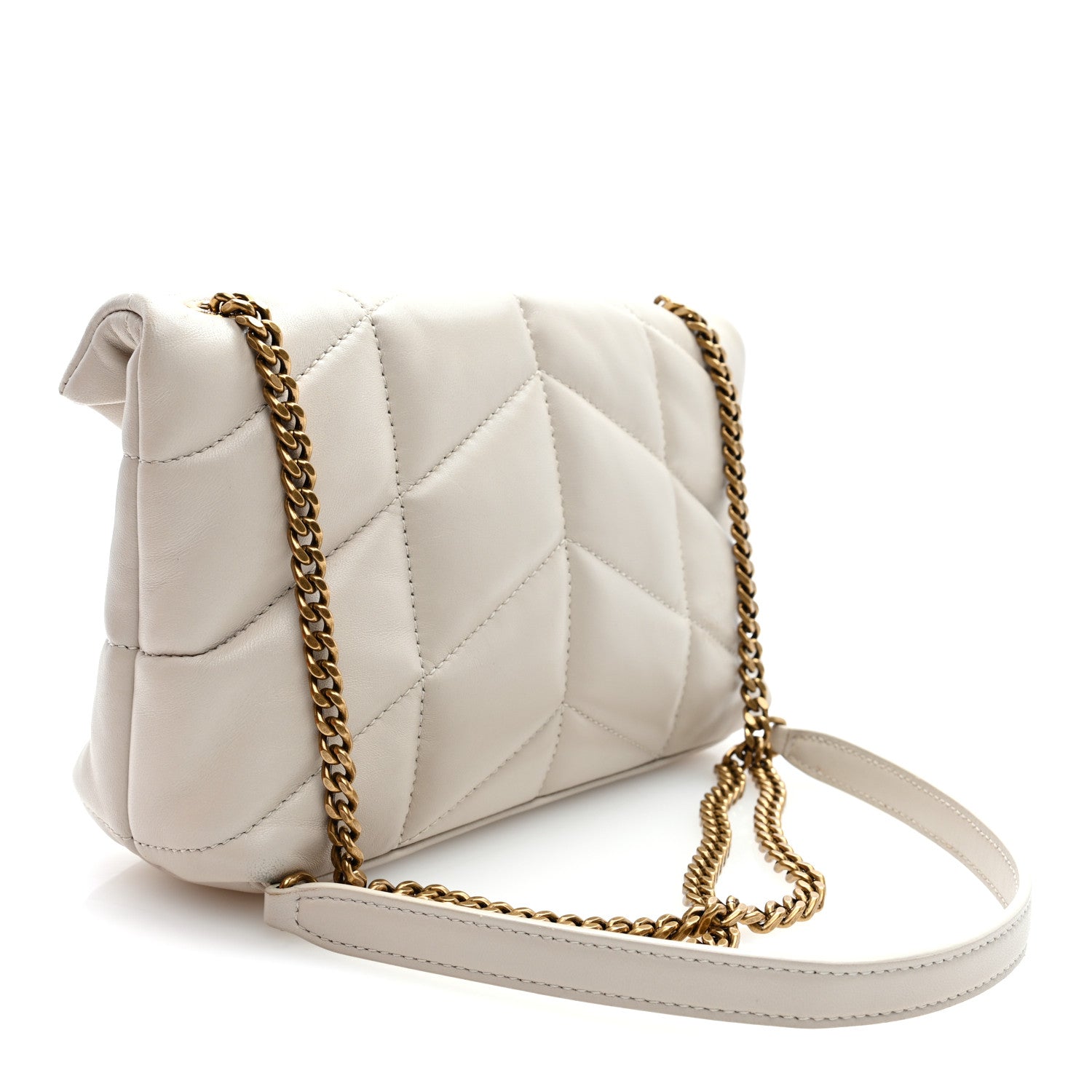 Lambskin Quilted Toy Loulou Puffer Monogram Chain Satchel Blanc Vintage