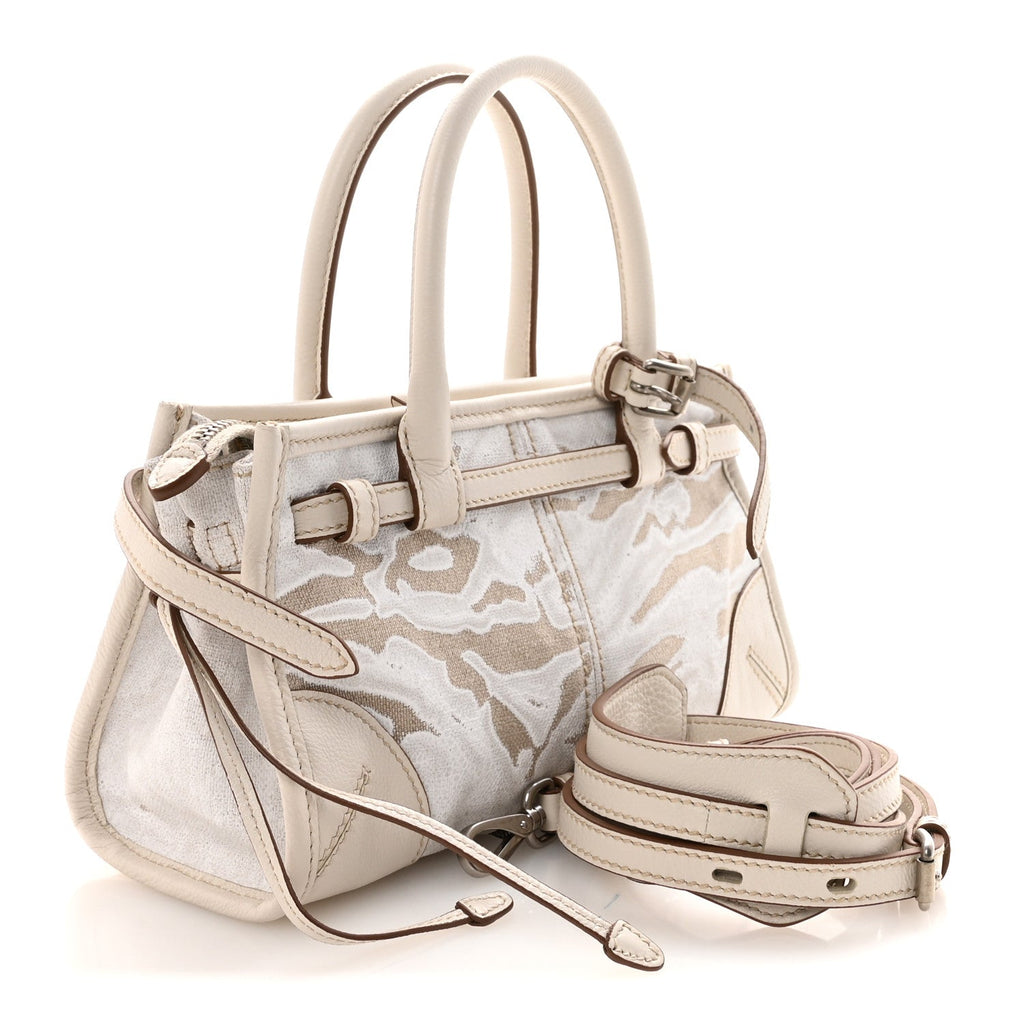 Linen Calfskin Triangle Mini Bonnie Hand Bag White