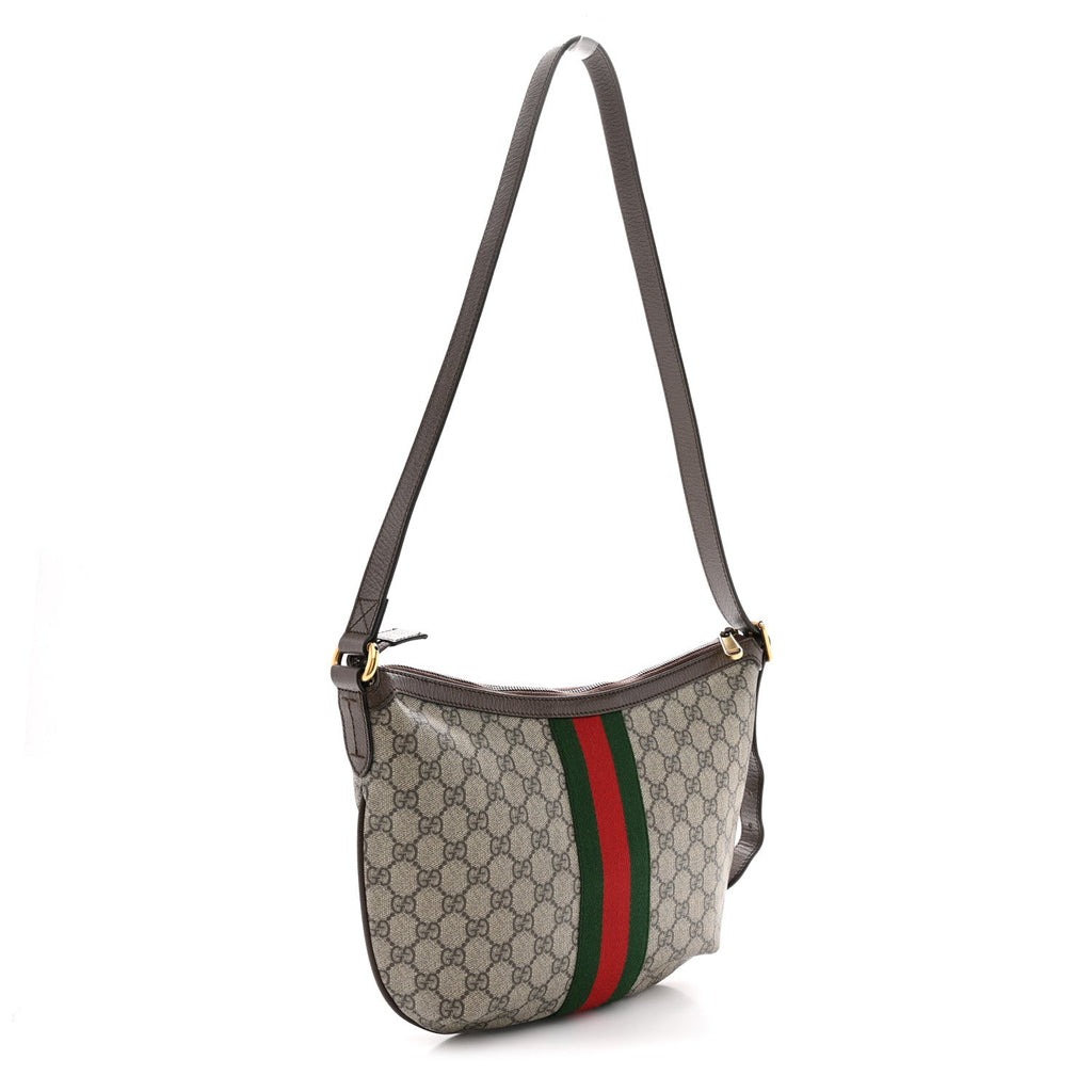 GG Supreme Monogram Web Small Ophidia Half Moon Hobo Brown
