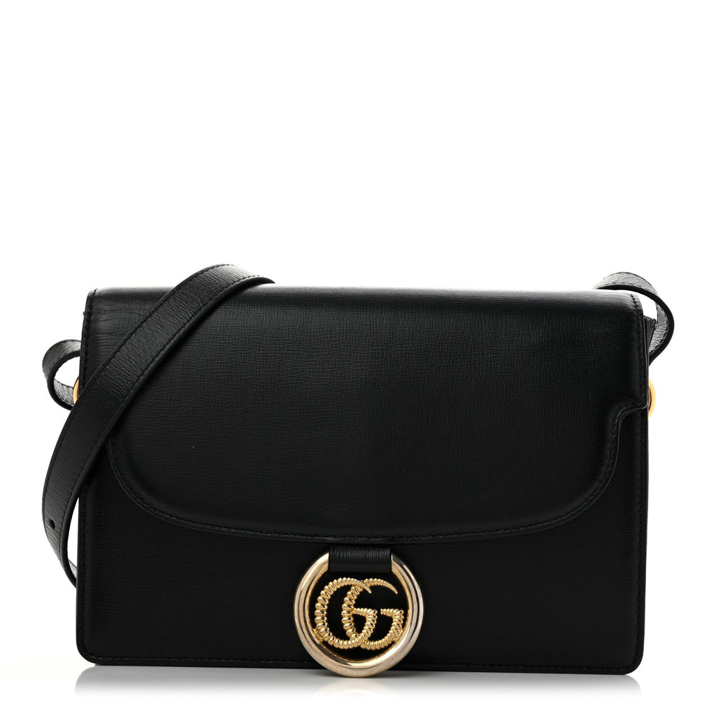 Textured Calfskin Small Torchon GG Ring Shoulder Bag Black