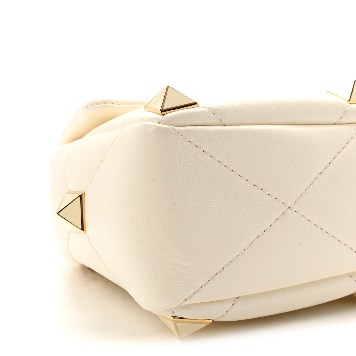 Nappa Enamel Medium Roman Stud Shoulder Bag Ivory