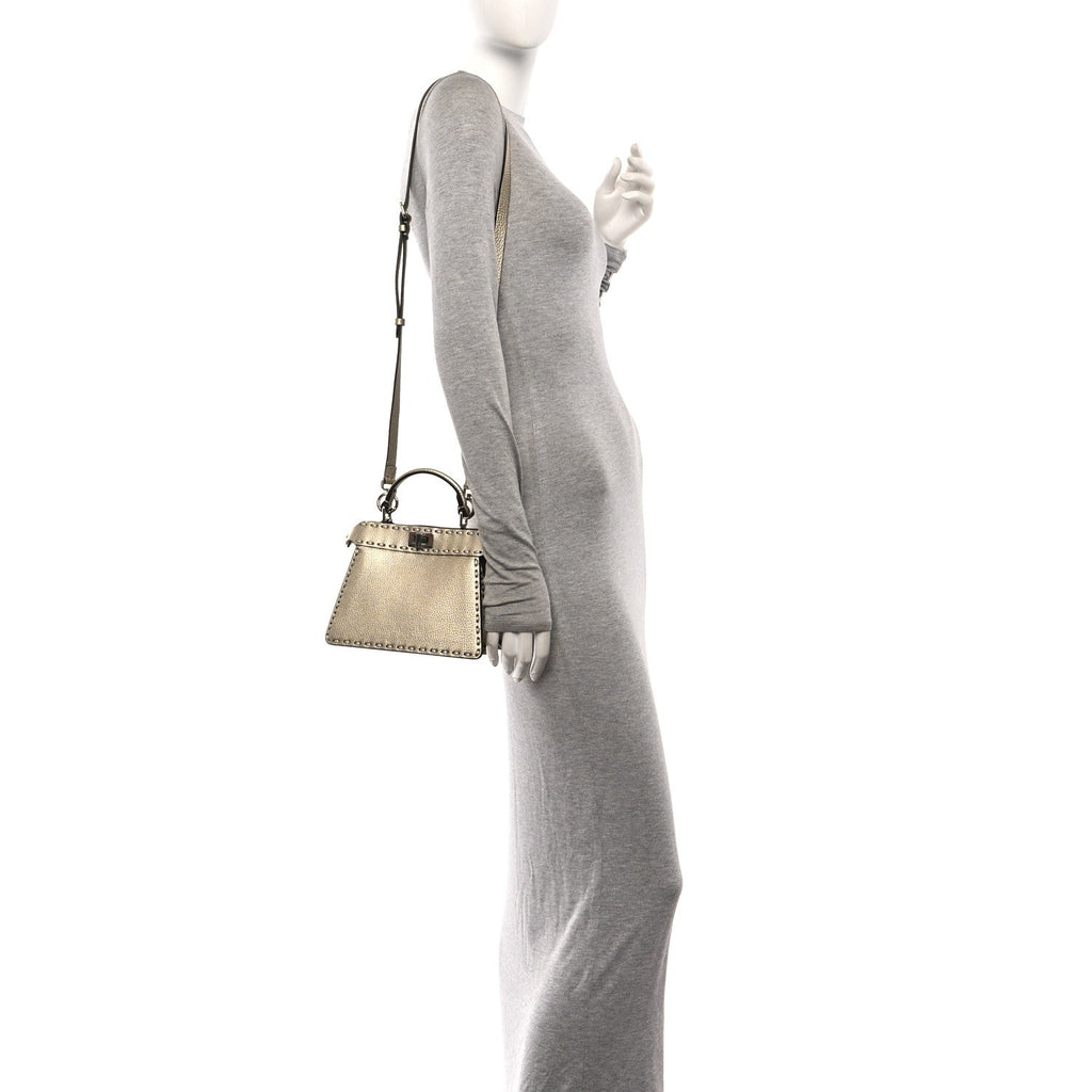 Metallic Cuoio Roma Sellerissima Nappa Sintetica Tape Stitch Petite Peekaboo I SEE U Iconic Satchel Platino