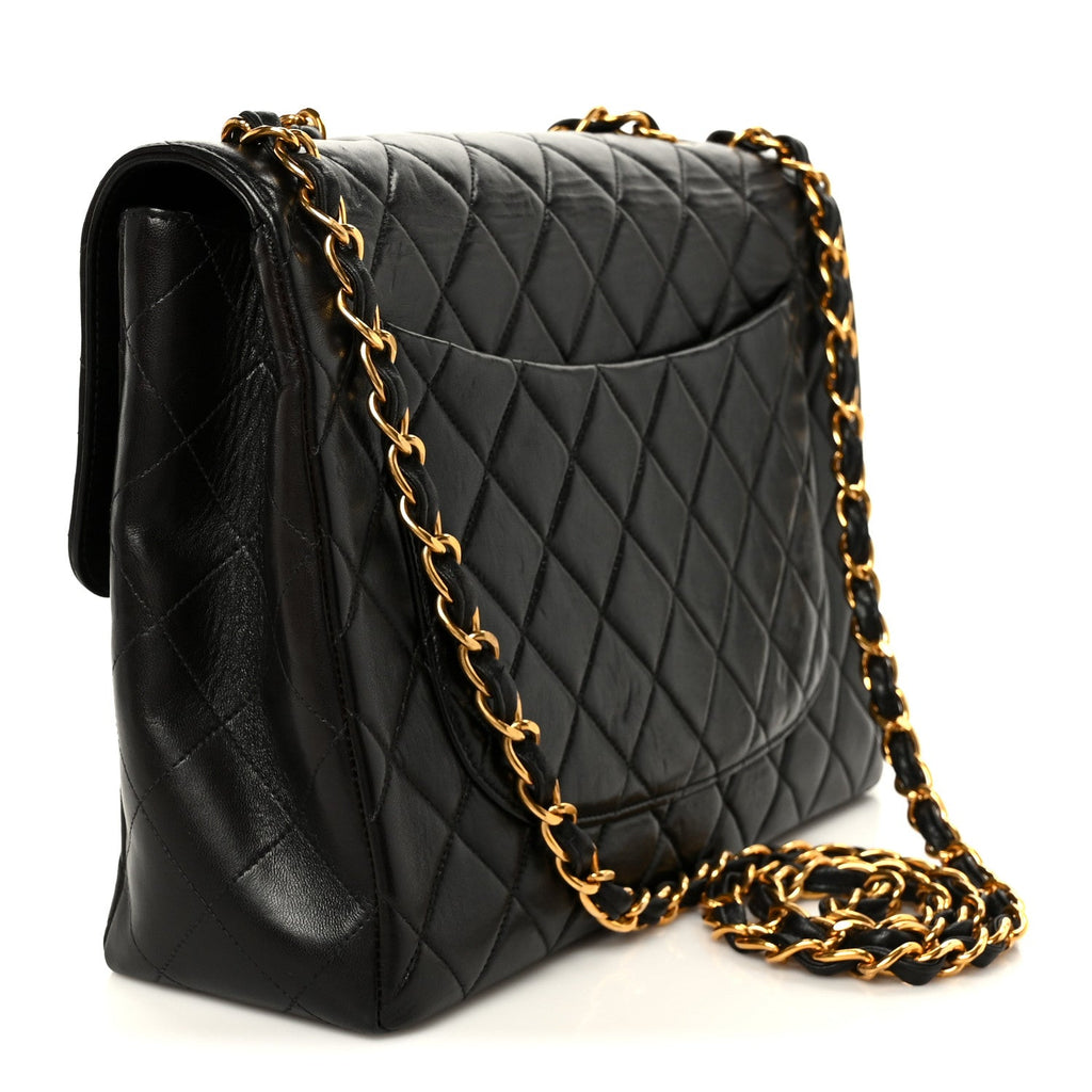 Lambskin Quilted Jumbo Single Flap Black