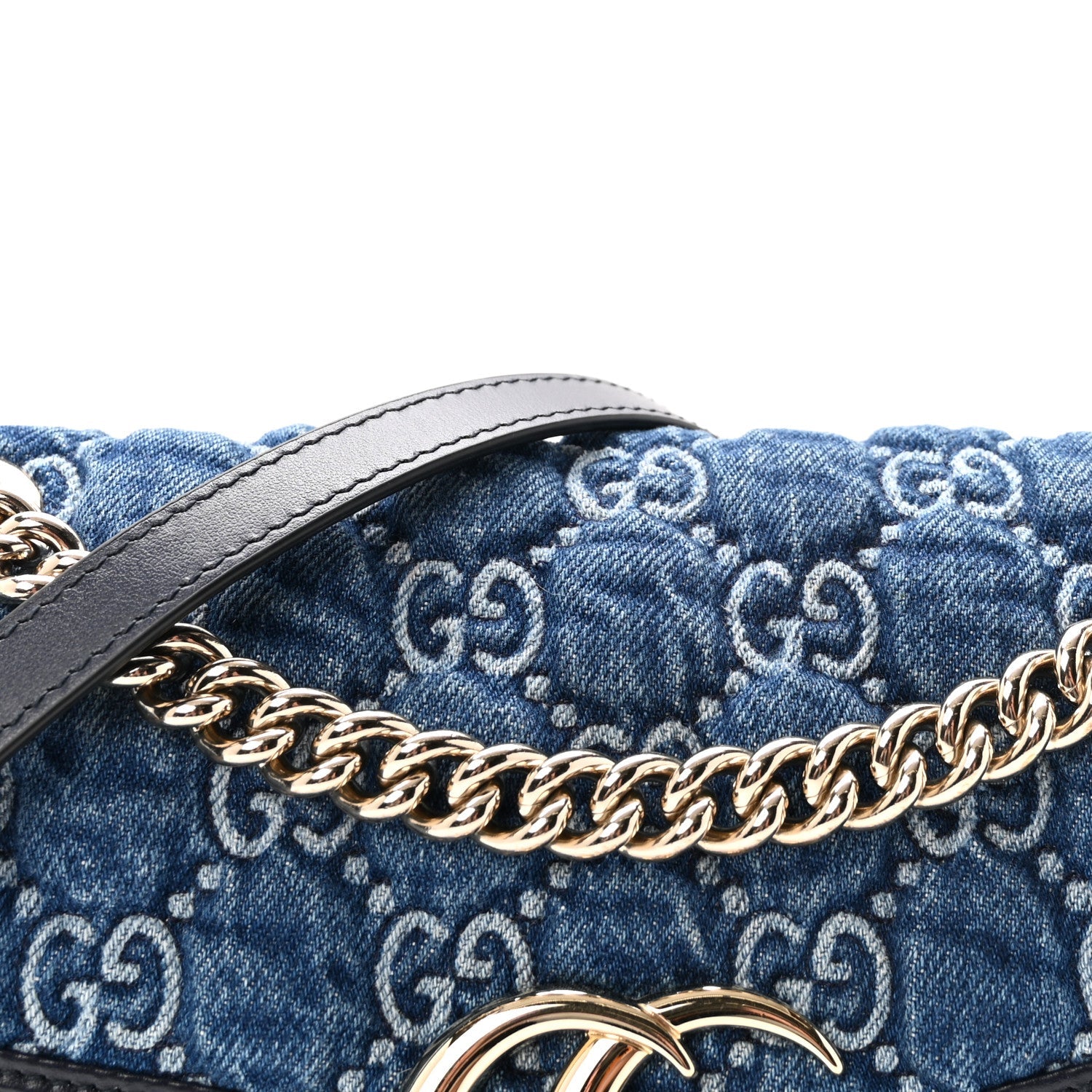 Denim Matelasse Small GG Marmont Shoulder Bag Blue