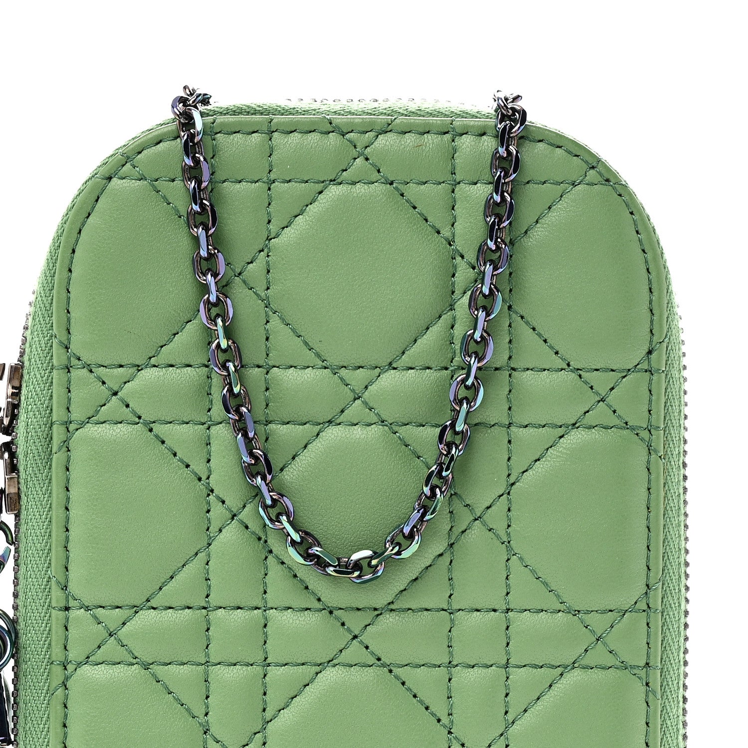 Lambskin Cannage Lady Dior Phone Holder Jade Green