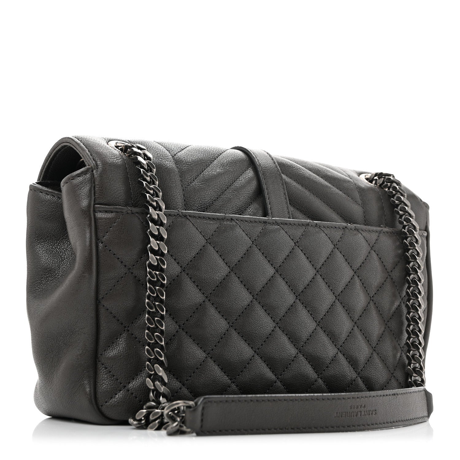 Sheepskin Tri-Quilt Monogram Medium College Bag Coal