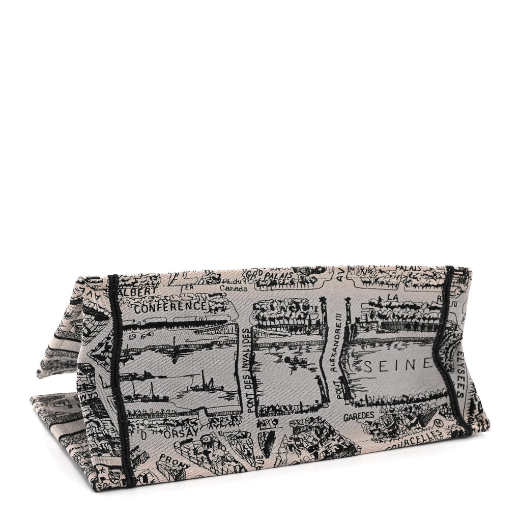 Canvas Embroidered Medium Plan De Paris Book Tote Grey Black