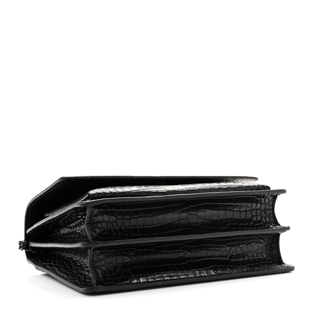 Calfskin Crocodile Embossed Medium Monochrome Monogram Sunset Black