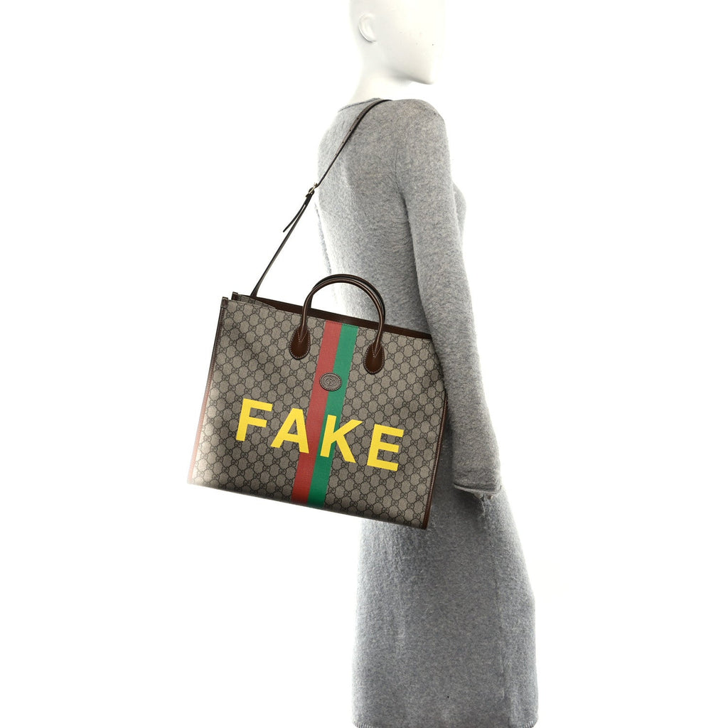 GG Supreme Monogram Fake/Not Large Retro Interlocking G Tote Bag Beige Brown Sugar