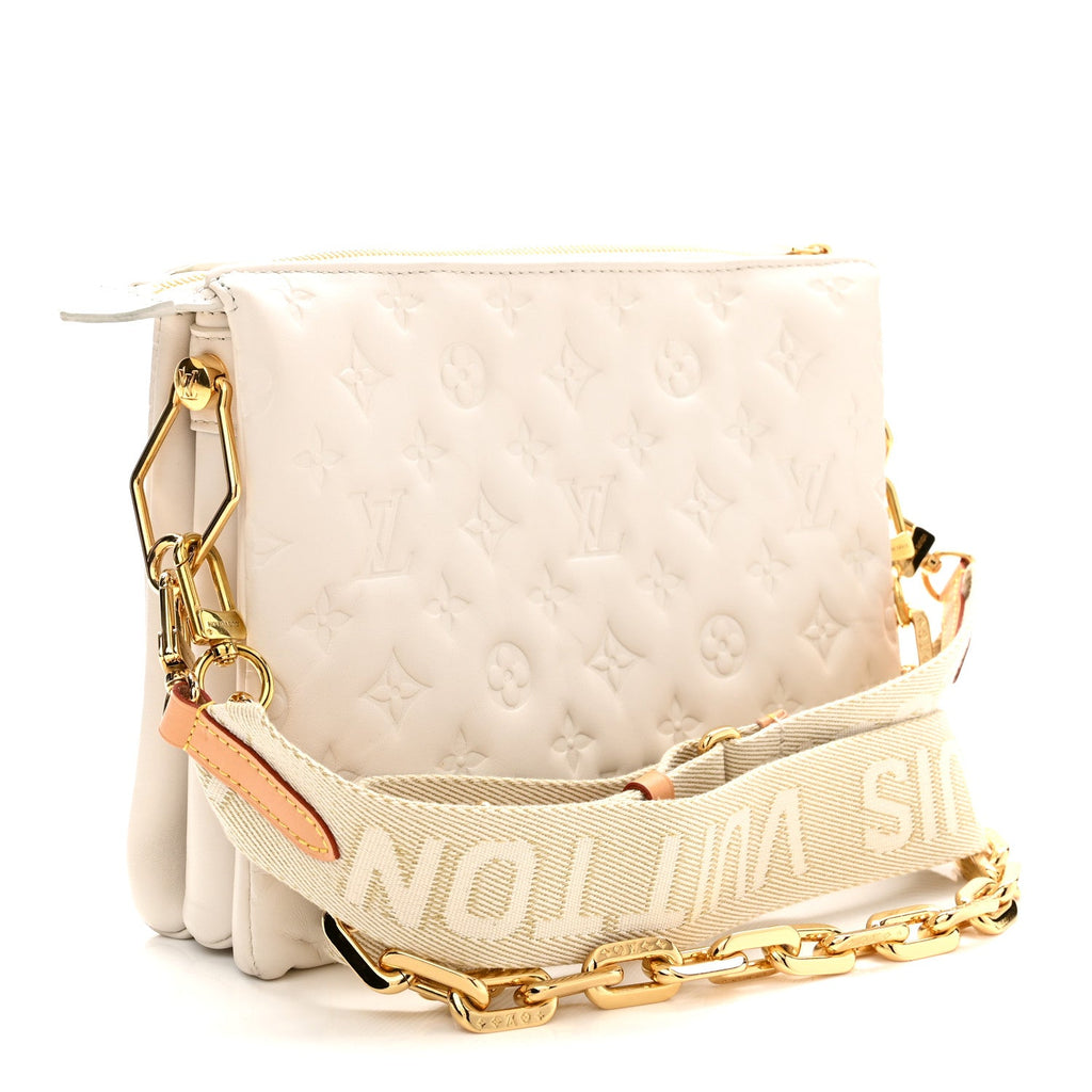 Lambskin Embossed Monogram Coussin PM Beige Cream