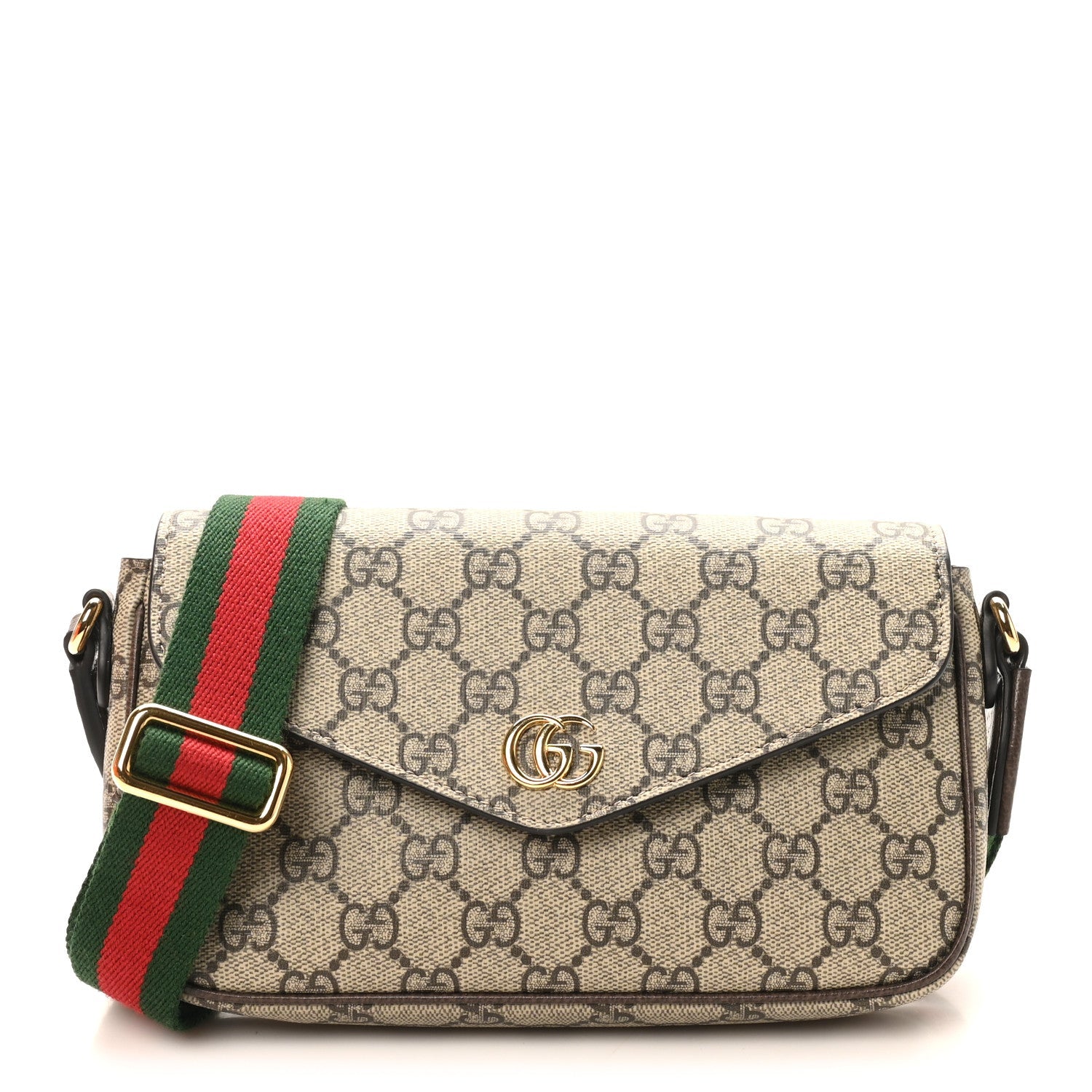 GG Supreme Monogram Textured Dollar Calfskin Web Mini Ophidia Envelope Shoulder Bag Beige Ebony New Acero