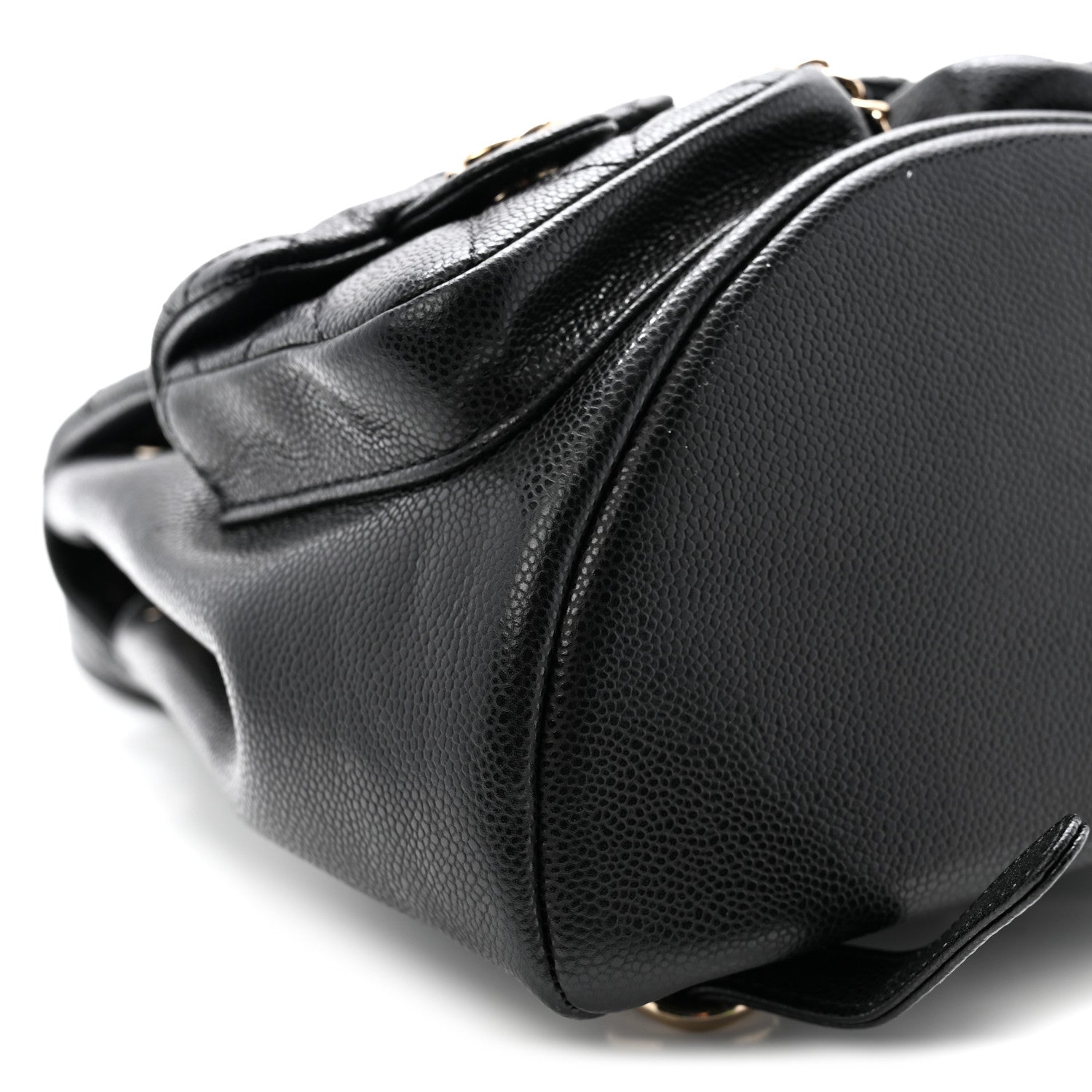 Shiny Caviar Quilted Medium Duma Pockets Drawstring Backpack Black