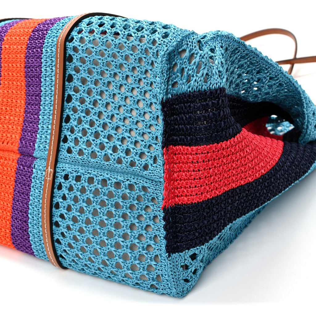 Raffia Web Woven Interlocking G Tote Blue Multicolor