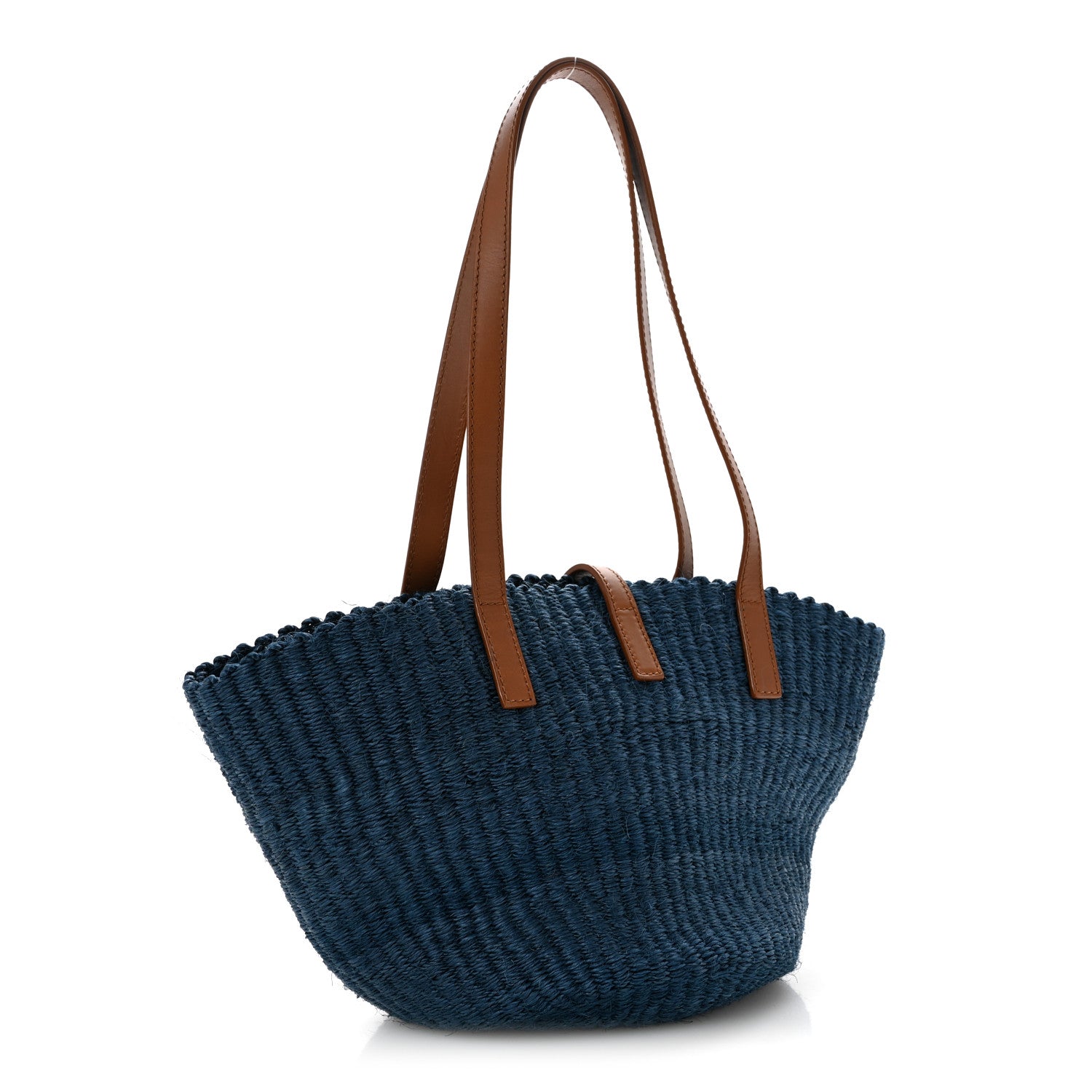 Raffia Calfskin Small Panier Tote Blue