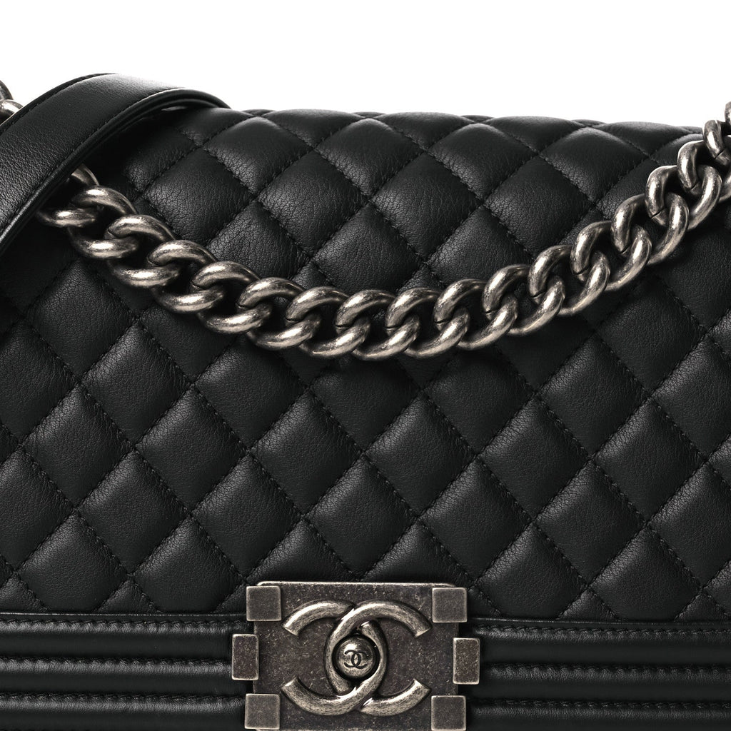 Calfskin Quilted Medium Boy Flap Black