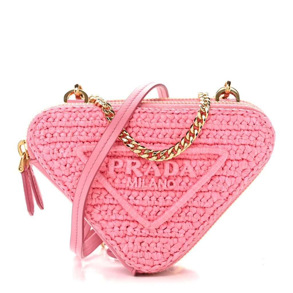 Raffia Calfskin Crochet Logo Embroidered Mini Triangle Pouch Petalo