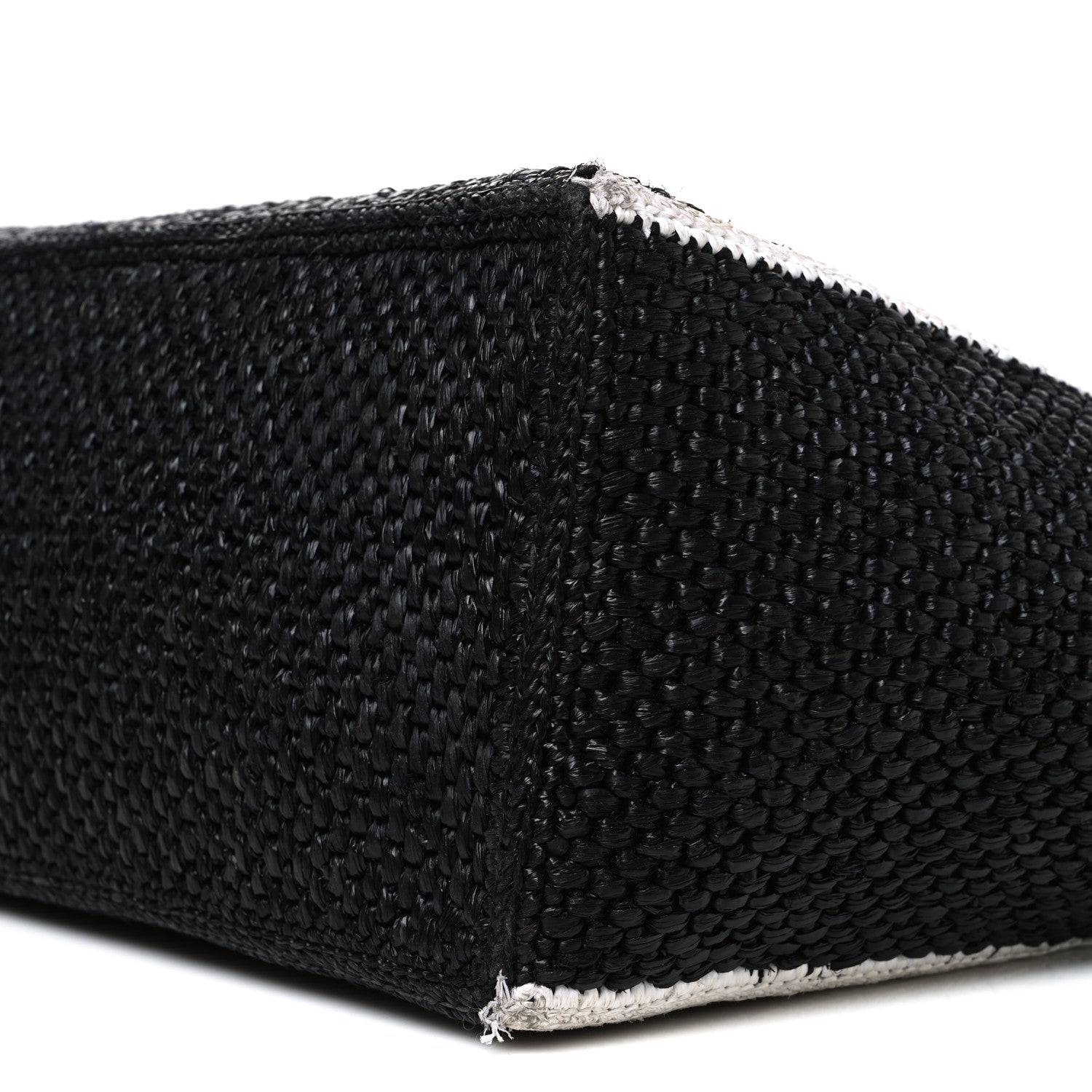 Raffia Large Paula's Ibiza Logo Tote Black White
