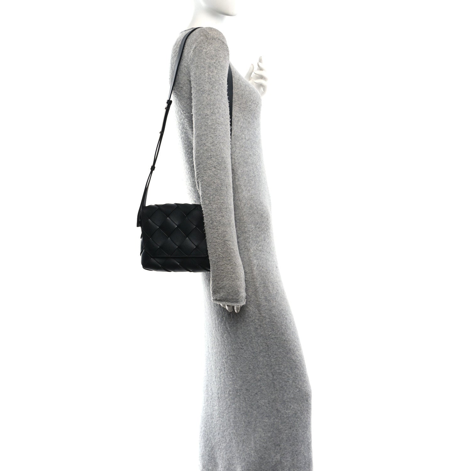 Grained Calfskin Intreccio Small Diago Crossbody Bag Black