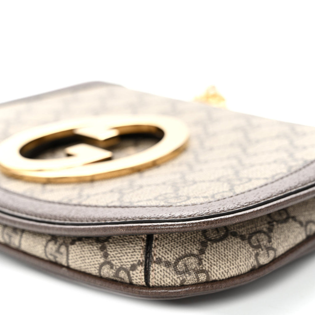 GG Supreme Monogram Textured Dollar Calfskin Blondie Chain Shoulder Flap Bag Beige Ebony New Acero