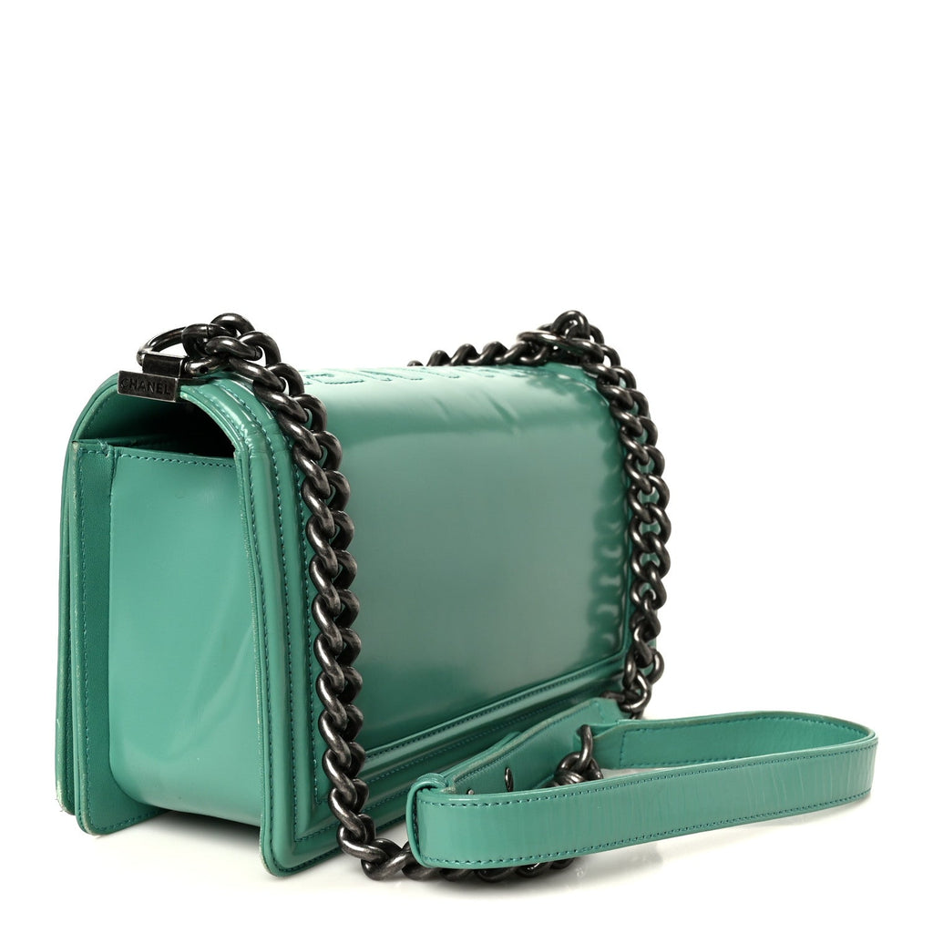 Glazed Calfskin Medium Boy Flap Green