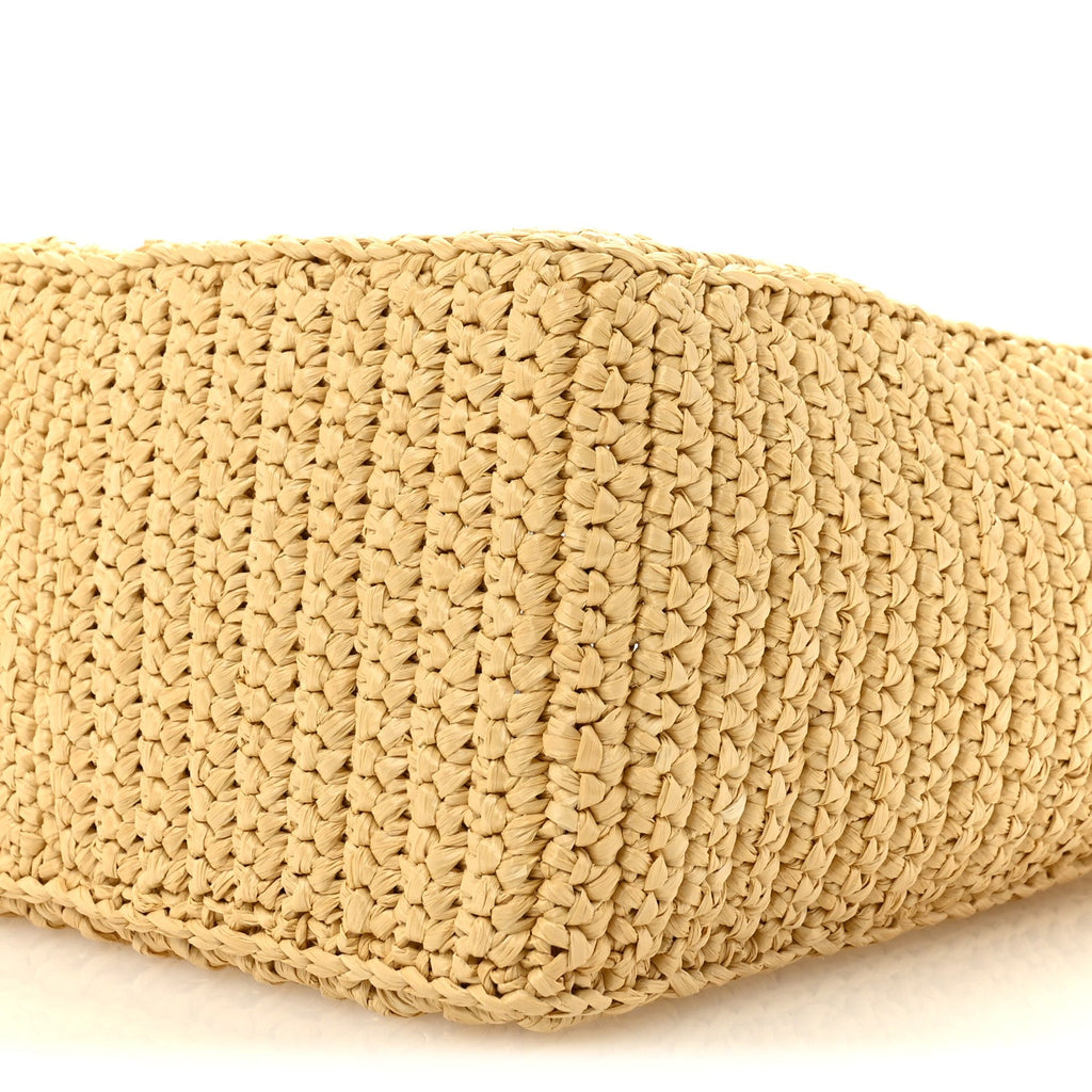 Yarn Raffia Effect Crochet Logo Embroidered Small Tote Bag Naturale