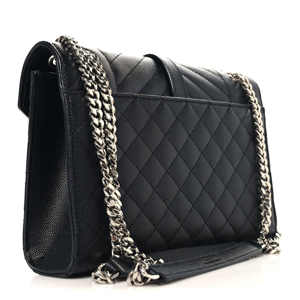 Grain De Poudre Textured Mixed Matelasse Triquilt Medium Monogram Satchel Black