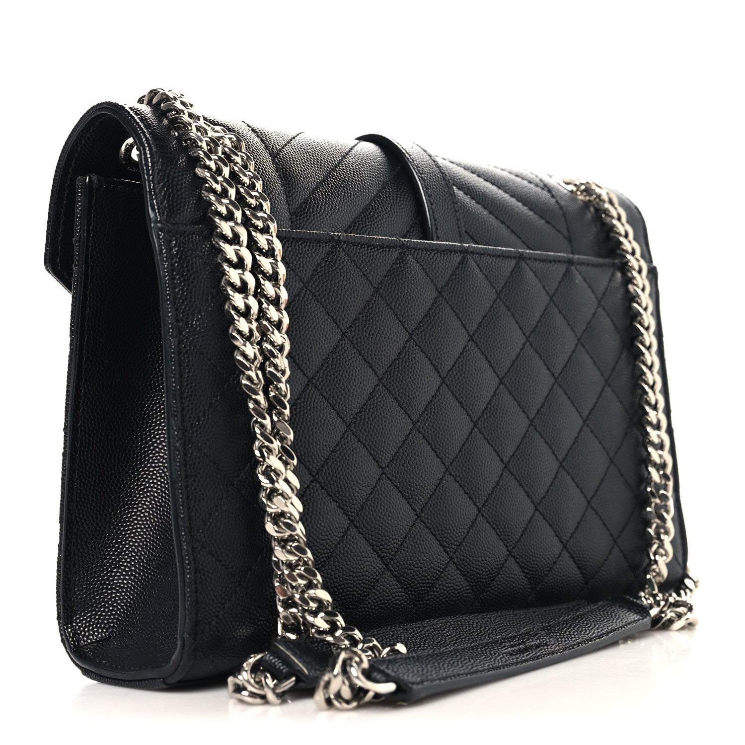 Grain De Poudre Textured Mixed Matelasse Triquilt Medium Monogram Satchel Black