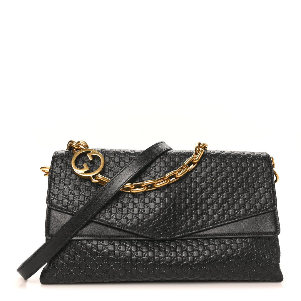 GG Grainy Calfskin Large Chain Shoulder Bag Black