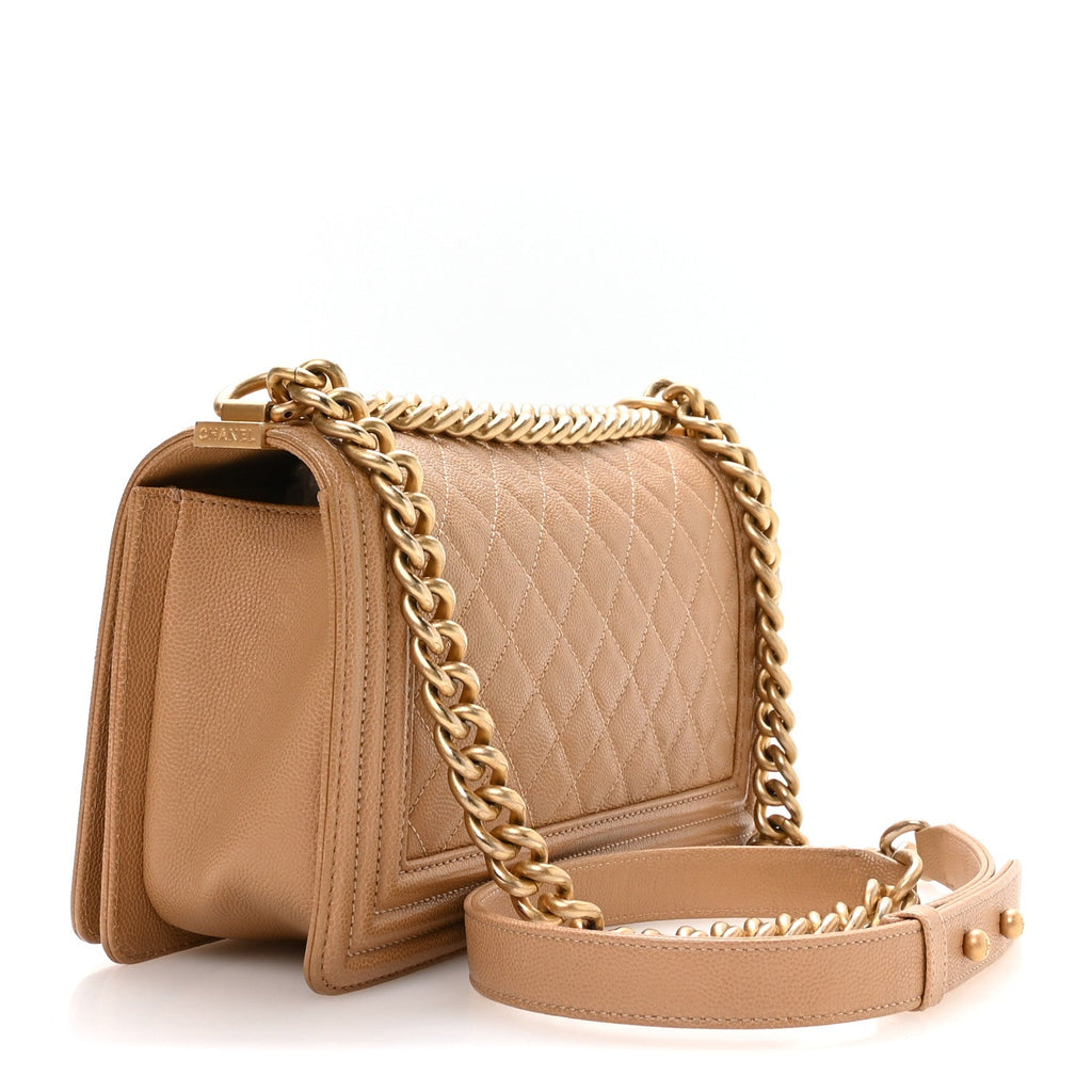 Caviar Quilted Medium Boy Flap Beige