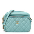 Calfskin Quilted Day Trips Camera Case Turquoise