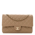 Caviar Quilted Medium Double Flap Dark Beige