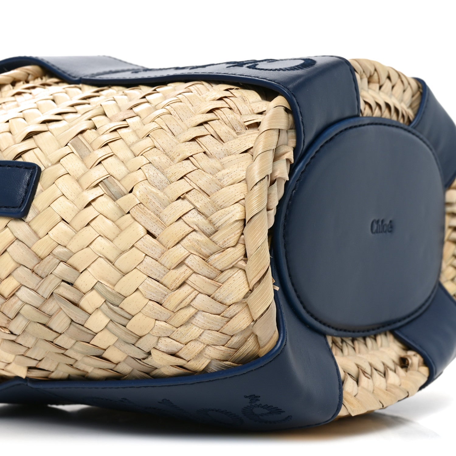 Raffia Smooth Calfskin Small Sense Basket Night Blue
