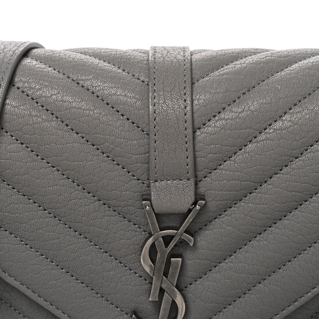 Sheepskin Matelasse Chevron Monogram Medium College Bag New Stone Grey